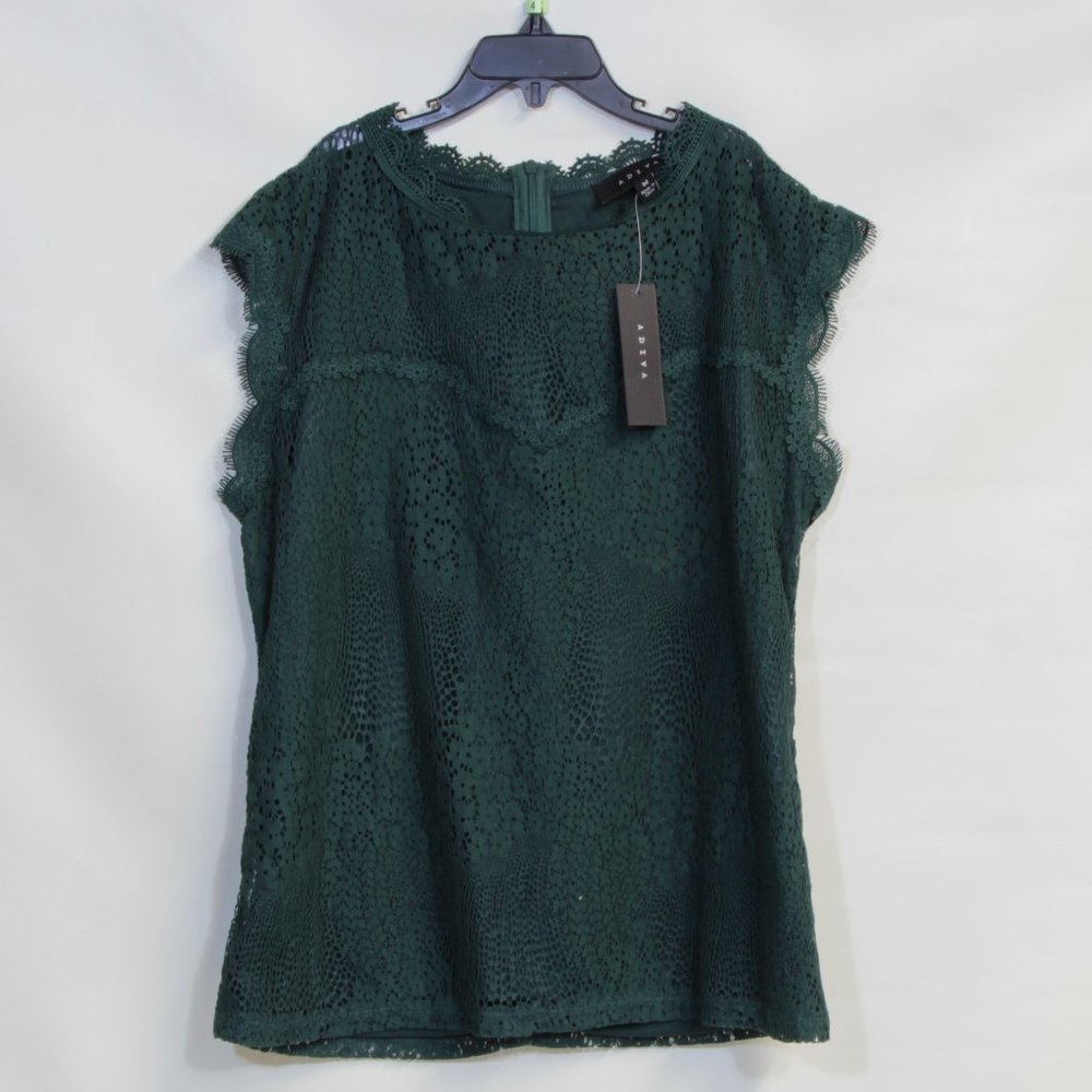 Adiva Emerald Green Floral Sleeveless Lace Blouse Size Medium NWT